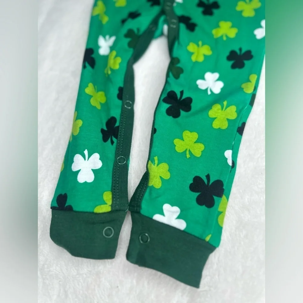 Kids One Piece Capri Pajamas Long sleeve Snooze Green Shamrock 100% cotton